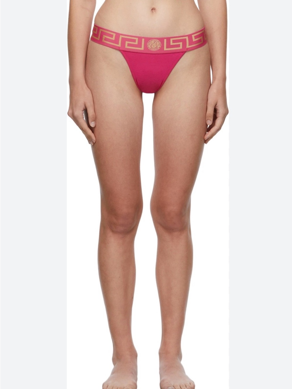 Versace  Pink Greco Border Gold-Trim Bikini Thong NWT (Giftable) Sz 2 Ret $75